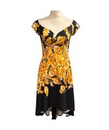 Premier Amour Dress Women 6 Black Yellow Floral Asymmetrical Retro Pin Up - $67.84 CAD