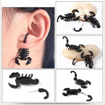 Men&#39;s Unisex Gothic Punk Black Scorpion Earrings Retro Rock Biker Jewelry 2Pcs - £6.32 GBP