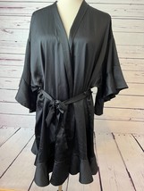Victorias Secret Black Satin Robe Shine Medium Large M / L Black Bridal ... - $29.05