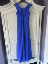 NWT Vera Wang Blue Knotted Slit Shoulder Grecian Chiffon Sleeveless Gown Dress 2 - £33.13 GBP