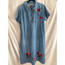 Sun Belt Denim Dress Apple Basket Applique Short Sleeve Casual Size L USA - £15.64 GBP