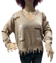 No Comment Cowboy Boots Horse Shoe Distressed Coquette Sweater Size Medium - £11.38 GBP