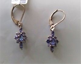 Tanzanite Marquise, Pear &amp; Round Dangle Earrings, Platinum / Silver, 1.2(Tcw) - £103.90 GBP