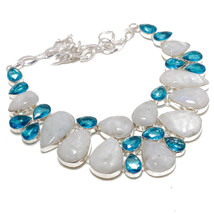 Rainbow Moonstone London Blue Topaz Gemstone Ethnic Necklace Jewelry 18" SA 4926 - £11.91 GBP