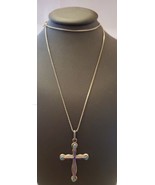 Vintage Sterling Silver &amp; Turquoise Cross Necklace On A 24&quot;chain  - £30.37 GBP