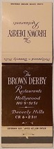 Atlas Matchbook Cover Brown Derby Restaurant Hollywood Beverly Hills CA - £4.08 GBP