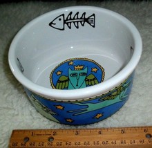 Cat Food Dish Bowl Flying Feline Ursula Dodge Art Crazy Cat Lady Whimsical Decor - $23.75