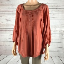 Forever 21 Orange Pleated Partial Button Boho Top Nwot Medium - £7.47 GBP