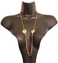 Avon Autumn Leaves Faux Pearl Station Necklace  31&quot; Gold Tone Chain VTG ... - $24.67
