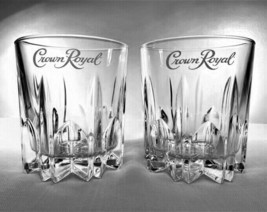 SET OF 2-Crown Royal VINTAGE Crystal Low Ball Tumbler Glasses Whiskey 8 Ounce - £11.00 GBP