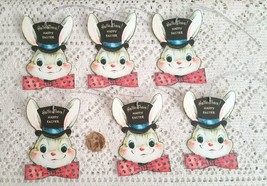 6 Pcs Retro Hare Bunny Gift Vintage Linen Hang Tags #MNSD - £15.42 GBP