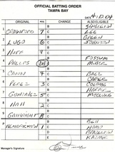 LOU PINELLA AUTOGRAPHED SIGNED DEVIL RAYS BATTING ORDER LINEUP CARD 2004... - $39.99