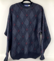 Pendleton Mens XL 100% Wool Diamond Knit Sweater Pullover Navy Blue Red - $42.96