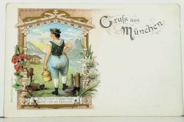 Greetings From Munchen Moch &amp; Stern c1900 Postcard A4 - £12.47 GBP