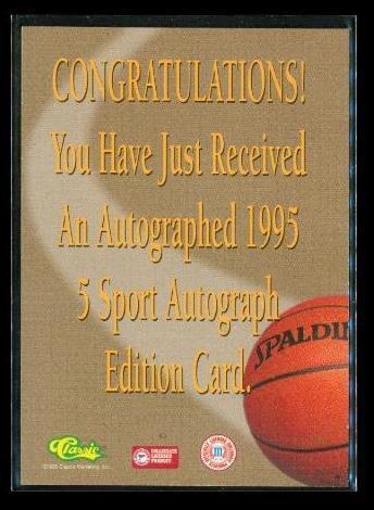 Vintage 1995 CLASSIC 5 SPORT ORIGINAL AUTOGRAPH Basketball Card ED O'BANNON Nets Item image 2