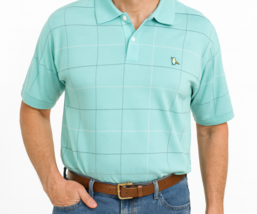 VTG 1980s Jack Nicklaus Golden Bear Aqua Plaid Polo Golf Shirt Logo Sz L - $1,003.34 MXN