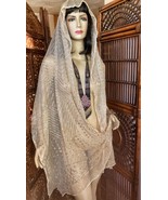 Vintage Art Deco White Egyptian Assuit Shawl Cotton Net Hammered Silver - £196.35 GBP