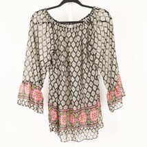 Yahada Womens Sheer Blouse S Boho Hippie Black Pink Long Sleeve Elastic ... - £9.27 GBP
