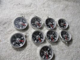 9 Vintage Novelty TOY Compass Keychains 1.5 inch dime store gumball plas... - $24.74