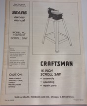 Vintage Sears Craftsman 16 Inch Scroll Saw Owners Manual Model 113.23610 1986 - £7.06 GBP