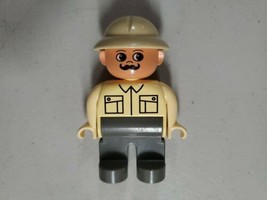 Lego Duplo Safari Man Figure Minifig Pith Hat Gray Pants Tan Top Mustache VTG - £7.91 GBP