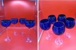 Blue Cobalt Glass Wine Goblet Set Of 4 And 5 Pcs Clear Stem Sets Pick 1 - $1,170.74 MXN+