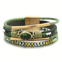 Boho-Inspired Green Gemstone Wrap Bracelet - New - £13.38 GBP
