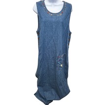 Vintage 90s Christopher &amp; Banks M Denim Jean Midi Dress Embroidered Acor... - $46.54