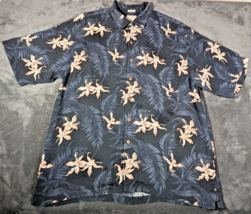 LUAU Men&#39;s Silk HAWAIIAN Aloha CRUISE SHIRT Floral Design Black Size Large - $16.68