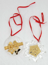 2 Vtg 1991 Gorham Christmas Ornaments Lead Crystal Snowflake &amp; Ball With Bow - £17.28 GBP