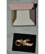 AVON BETTER BREAST CARE METAL RIBBON PIN - LARGE  ~ 2 INCH ~ GOLD TONE &amp;... - £5.81 GBP