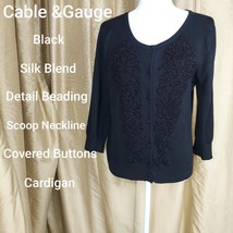 Cable &amp; Gauge Black button down scoop neckline silk blend cardigan size M - £11.79 GBP