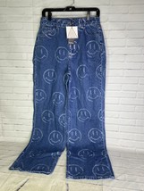 Boohoo Blue Womens Size 8 Loose Straight Leg Denim Jeans Smile Print Hip... - £41.55 GBP