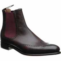 New Handmade Men&#39;s Brown Leather Brogue Chelsea Boots Wingtip Round Toe Shoes - £116.76 GBP