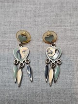 Vintage Silver Tone Blue Swirl Heart Multicolor Dangle Earrings, 1.25&#39;&#39; ... - £7.45 GBP