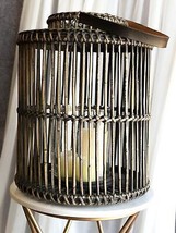 20&quot;H Rustic Western Farmhouse Dark Rattan Wood Candle Holder Lantern With Hanger - £79.91 GBP
