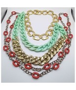 Mixed Lot of 3 Necklaces Gold Tone Blue/Green Acrylic Gold Tone Red Gunm... - $14.20