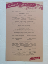 R.M.S Queen Mary Breakfast Menu Sunday May 26, 1957 -Cunard - £14.69 GBP