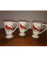 3 Pfaltzgraff Winterberry Cardinal 12 Ounce Pedestal Mugs-Discontinued - $82.33 CAD