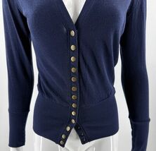 Color Story Cardigan Sweater Size Medium Navy Blue Snap Up V Neck Womens - $24.75