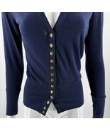 Color Story Cardigan Sweater Size Medium Navy Blue Snap Up V Neck Womens - $455.36 MXN