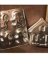 MINIATURE GINGERBREAD MAN / HOUSE COTTAGE CAKE PANS LOT WILTON - $25.76 CAD