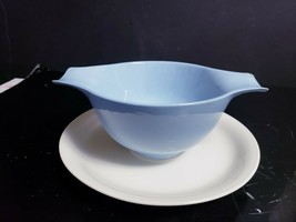 Vintage Homer Laughlin USA Skytone Blue Gravy Boat w / Attached Underplate - £14.28 GBP