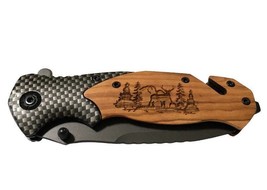 Handmade Deer in the Trees Engraved 8&quot; Blade Folding Pocket Knife Custom... - $36.51