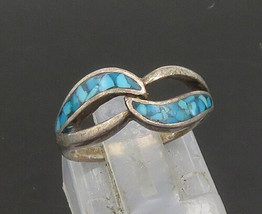 925 Sterling Silver - Vintage Inlaid Turquoise Petite Band Ring Sz 3.5 - RG23574 - £20.42 GBP