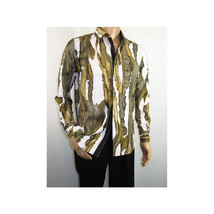 Men Sports Shirt by DE-NIKO Long Sleeves Fashion Print Modal Nk20188 White Olive image 9