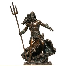 Poseidon Greek God of Sea Neptune Figurine Statue Sculpture Bronze Finish 10.4in - £72.89 GBP