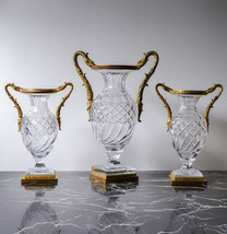 Baccarat Empire Cut Crystal Glass Vases w Gilt Bronze Griffon Heads 19th century - £4,412.99 GBP