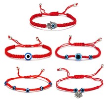 5Pcs Turkish Lucky Kabbalah Red String Bracelet Kit Adjustable Blue Bead... - $18.38