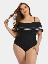 Women&#39;s Plus Size Striped Cold-Shoulder One-Piece Swimsuit - £23.92 GBP